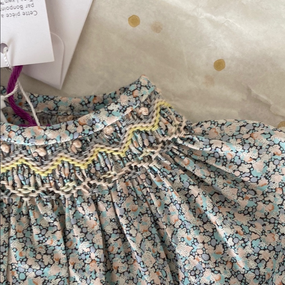 BNWT Bonpoint Griotte Smocked Baby Blouse - Liberty print